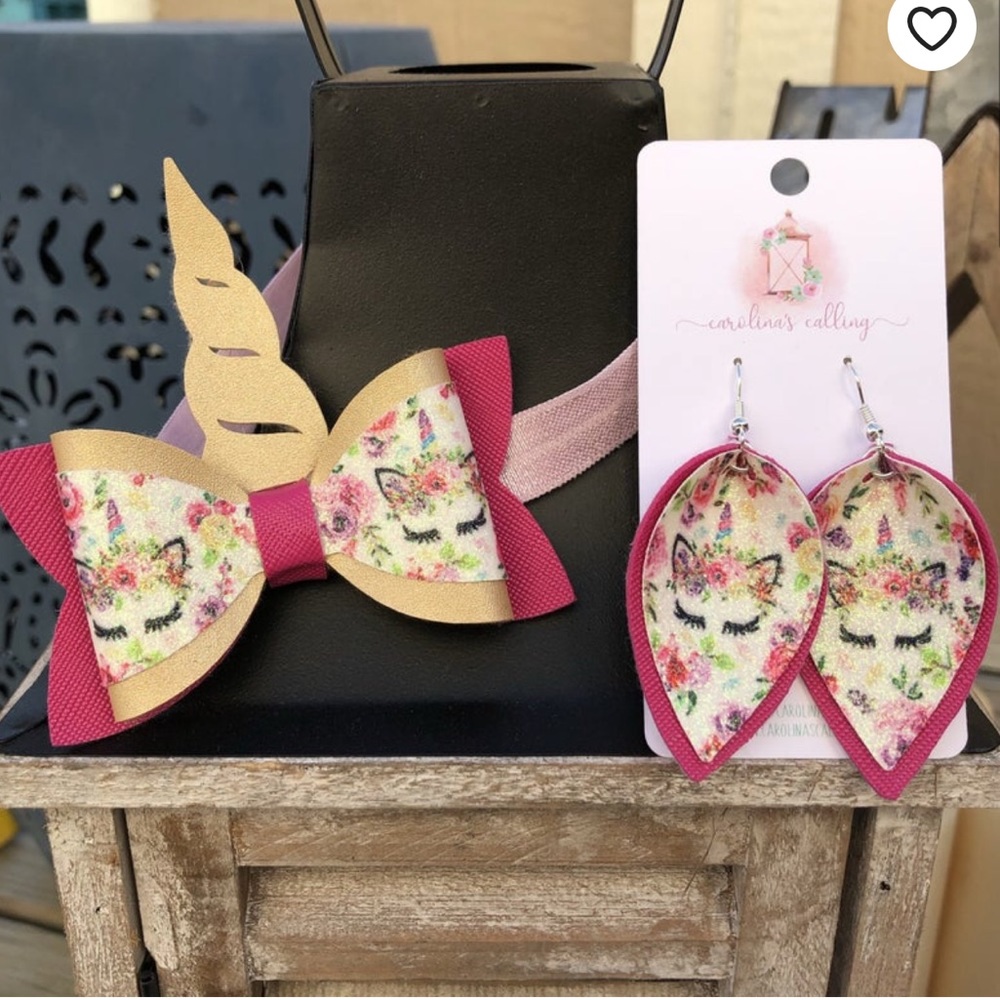 Unicorn Baby Bow and Earrings